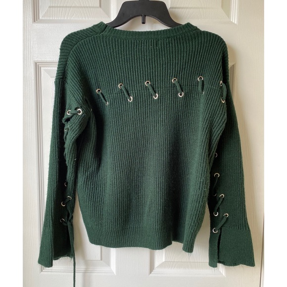 Jealous Tomato Sweaters - Dark Green Knit Sweater Lace up Sleeves and Back